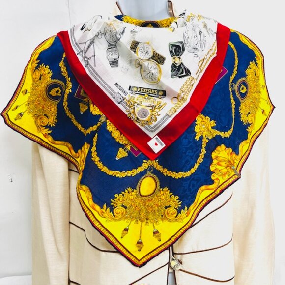 2 Unused-Unbox-Moschino/miniscarf/handkerchief 17"-20" Red white watches print(3 - Picture 2 of 8